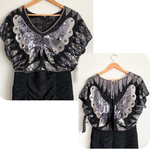 AIDAN MATTOX Sequin Beaded Butterfly Disco Formal Dress Cocktail Glam Wedding 2 - Picture 13 of 14